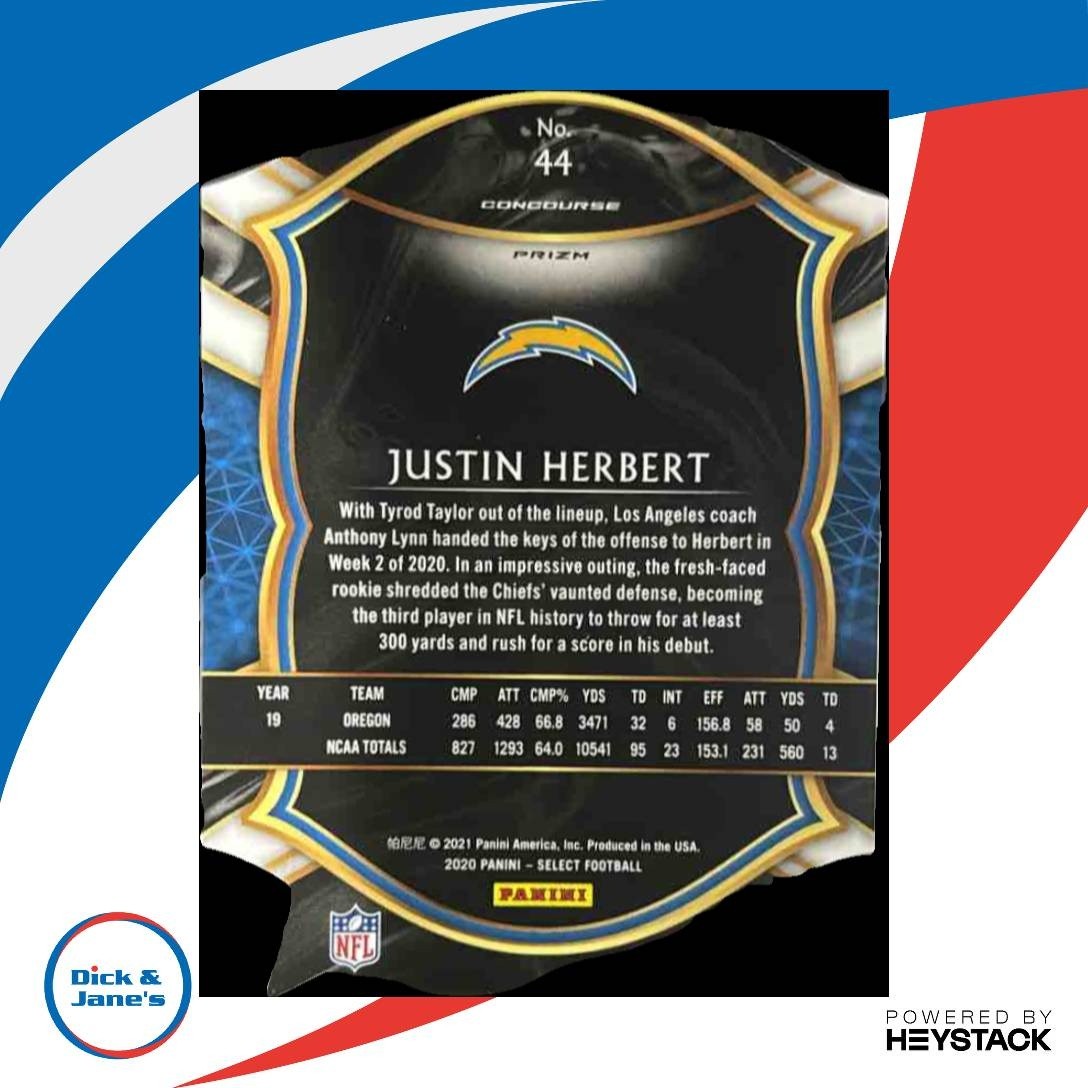 2020 Panini Select Justin Herbert Purple Die Cut #44 RC Los Angeles Chargers - Sports Cards