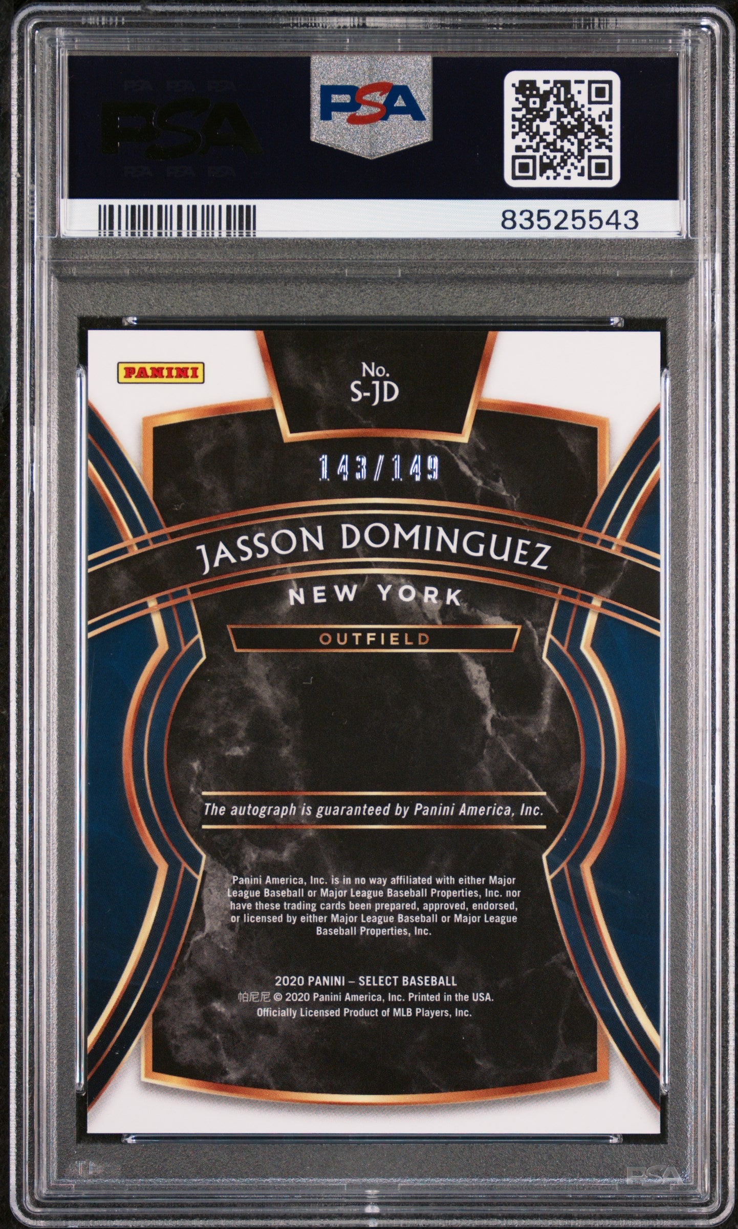 2020 Panini Select Signatures Jasson Dominguez Signatures #SJD PSA 10 - Graded Sports Cards