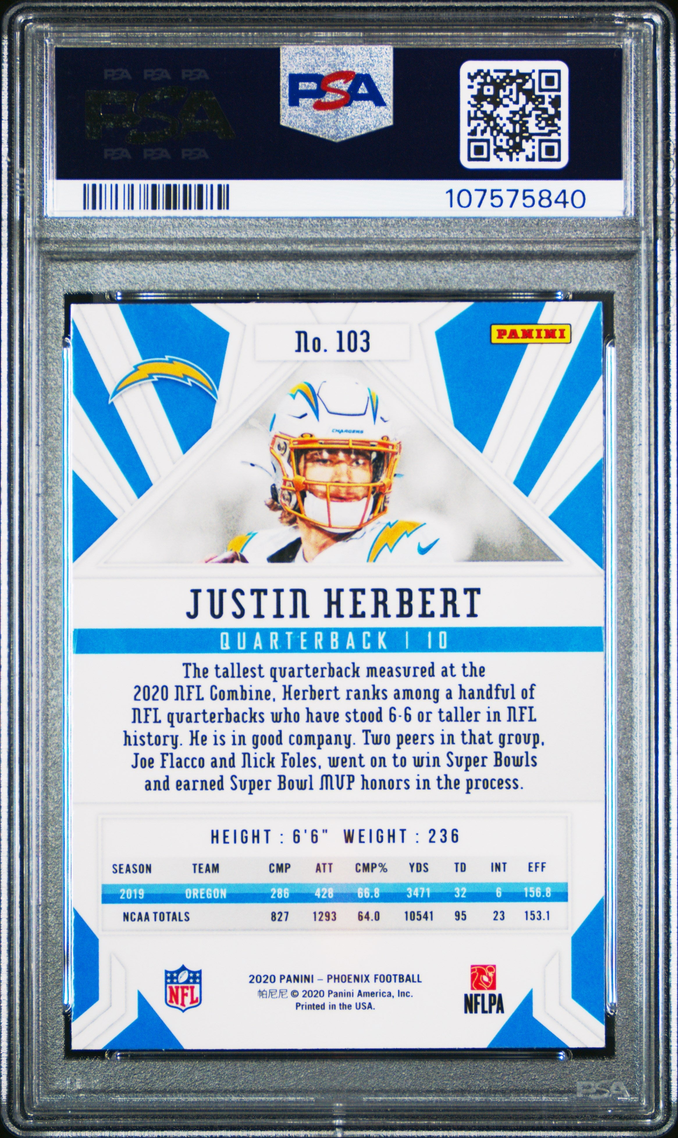 2020 Phoenix Justin Herbert Fire Burst Rookie #103 PSA 10 Los Angeles Chargers - Graded Sports Cards