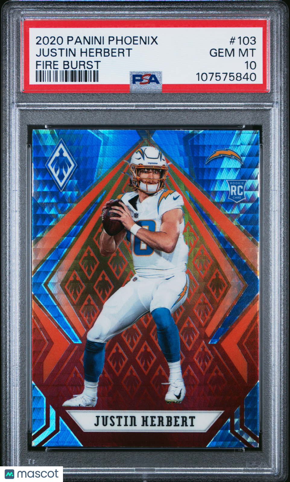 2020 Phoenix Justin Herbert Fire Burst Rookie #103 PSA 10 Los Angeles Chargers - Graded Sports Cards