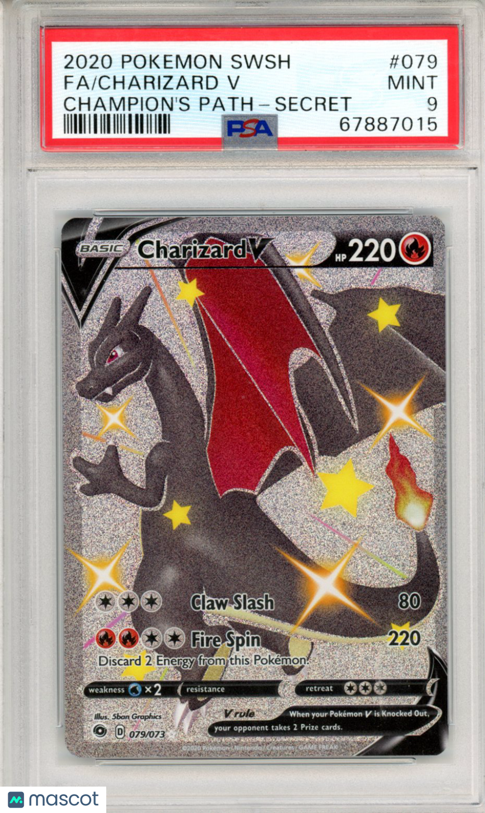 2020 Pokemon Sword & Shield Champion’s Path Charizard V #079 Fa Champion’s Path-Secret PSA 9 - Graded TCG/CCG