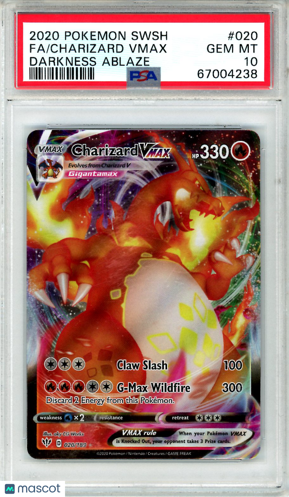 2020 Pokemon Sword & Shield Darkness Ablaze Charizard VMAX #020 FA PSA 10 - Graded TCG/CCG