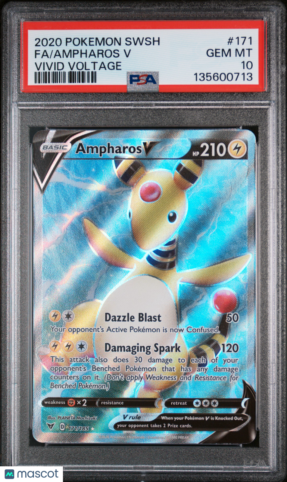 2020 Pokemon Sword & Shield Vivid Voltage Ampharos V #171 FA PSA 10 GEM MINT - Graded TCG/CCG