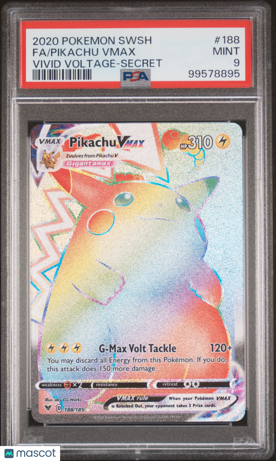 2020 Pokemon Sword & Shield Vivid Voltage Pikachu VMAX #188 Fa Vivid Voltage-Secret PSA 9 - Graded TCG/CCG