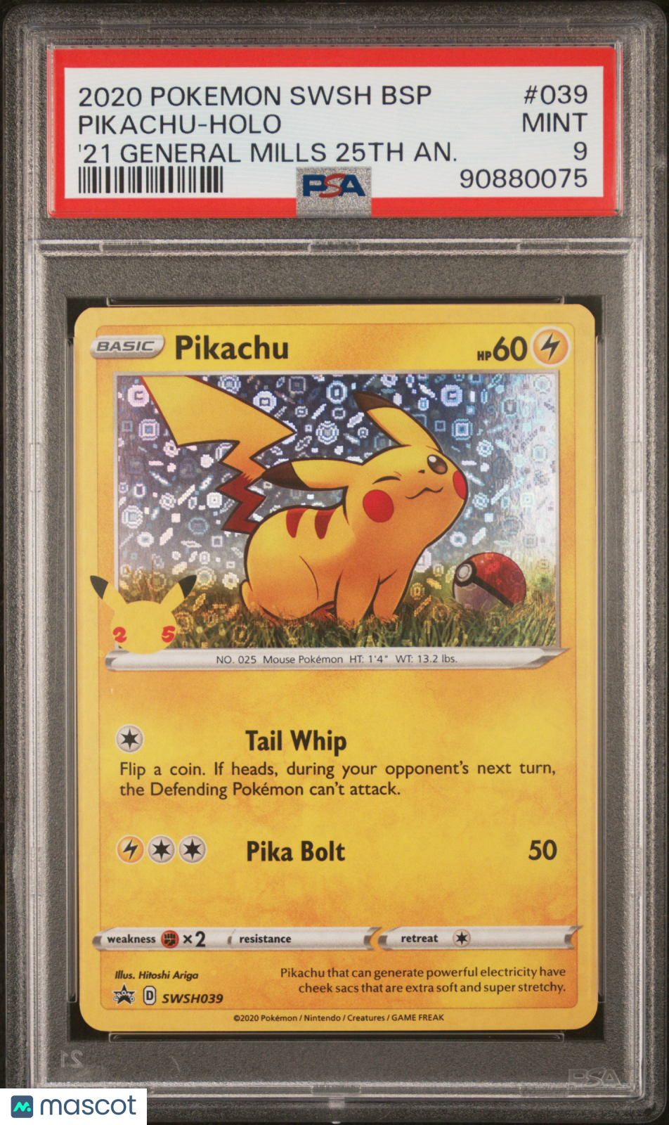 2020 Pokemon SWSH Promo Pikachu #039 ’21 General Mills 25th An. PSA 9 MINT - Graded TCG/CCG