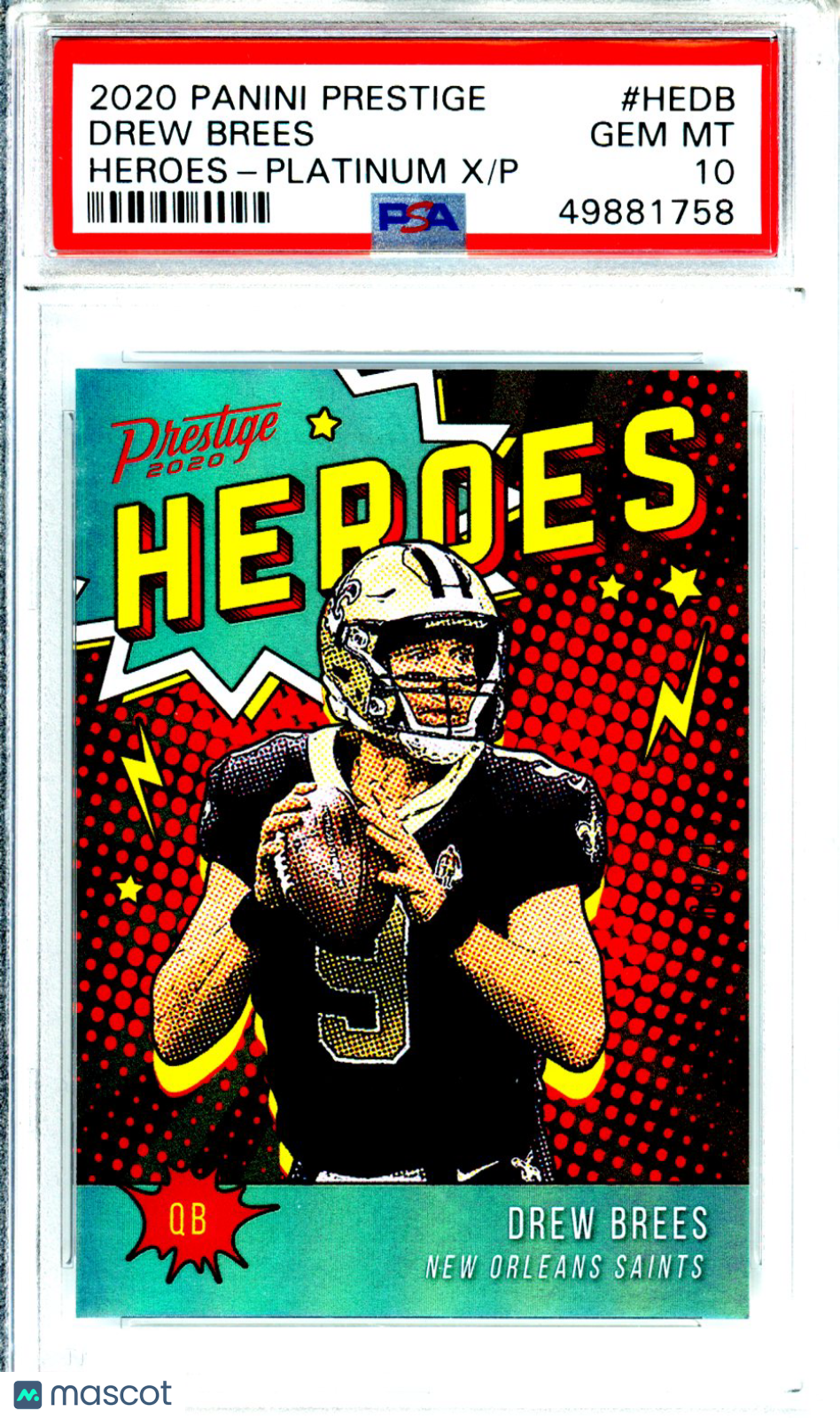2020 Prestige Heroes Drew Brees Platinum X 08/10 PSA 10 New Orleans Saints Graded Sports Cards