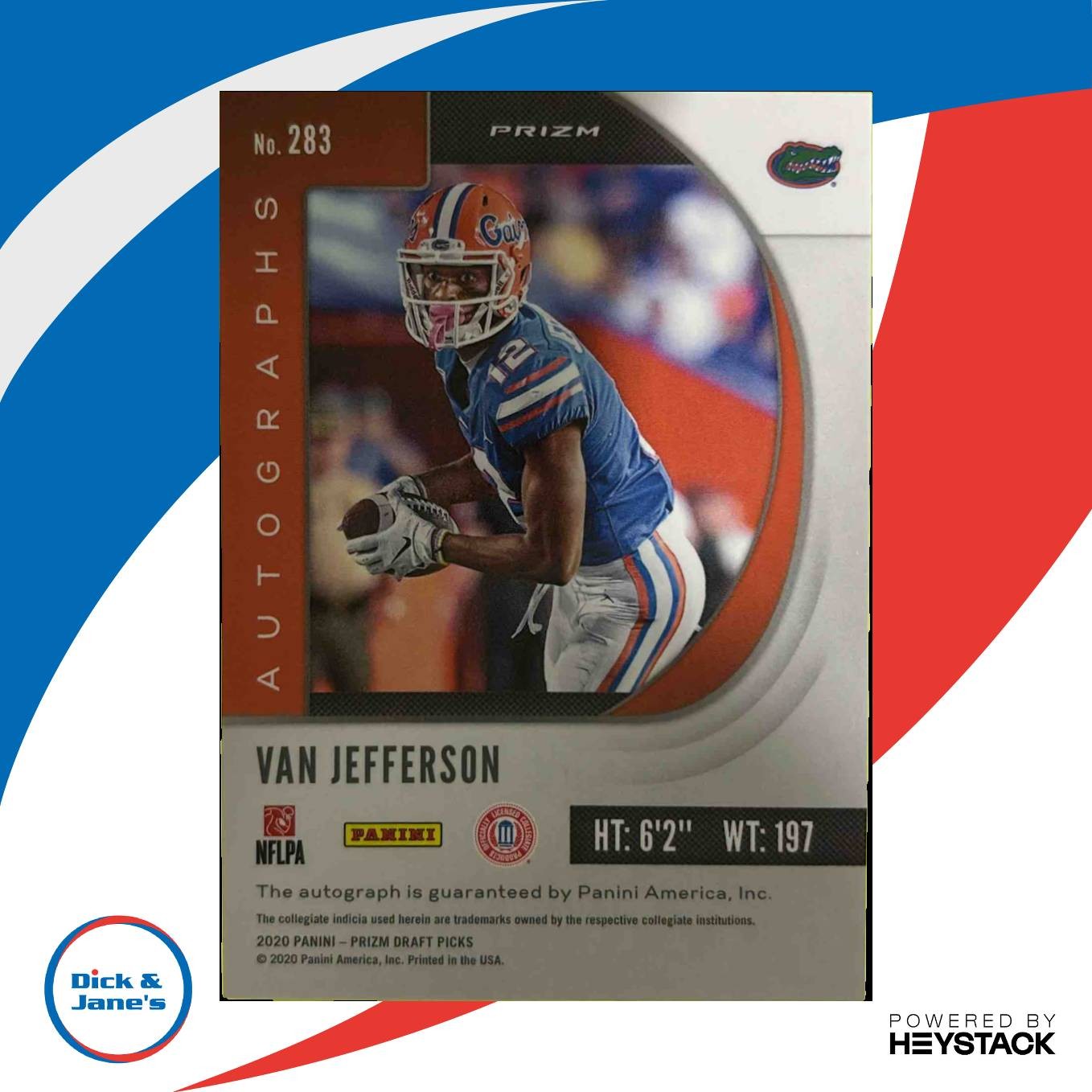 2020 Prizm Draft Picks Van Jefferson Prizms Silver Auto #283 RC Florida Gators - Sports Cards