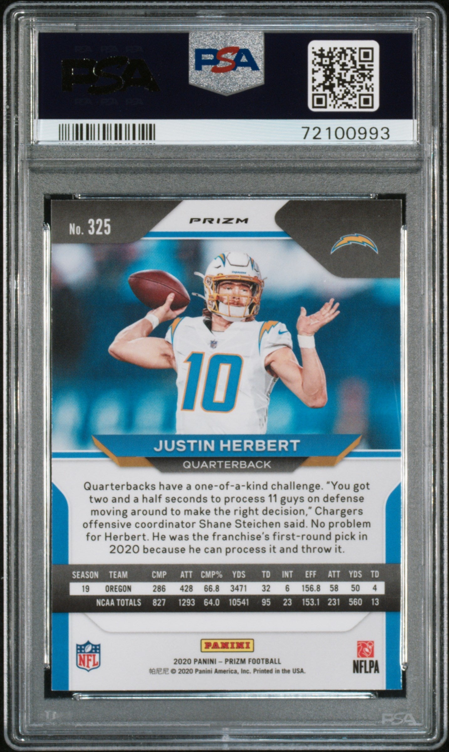 2020 Prizm Justin Herbert Lazer Rookie #325 PSA 10 GEM MINTSan Diego Chargers Graded Sports Cards