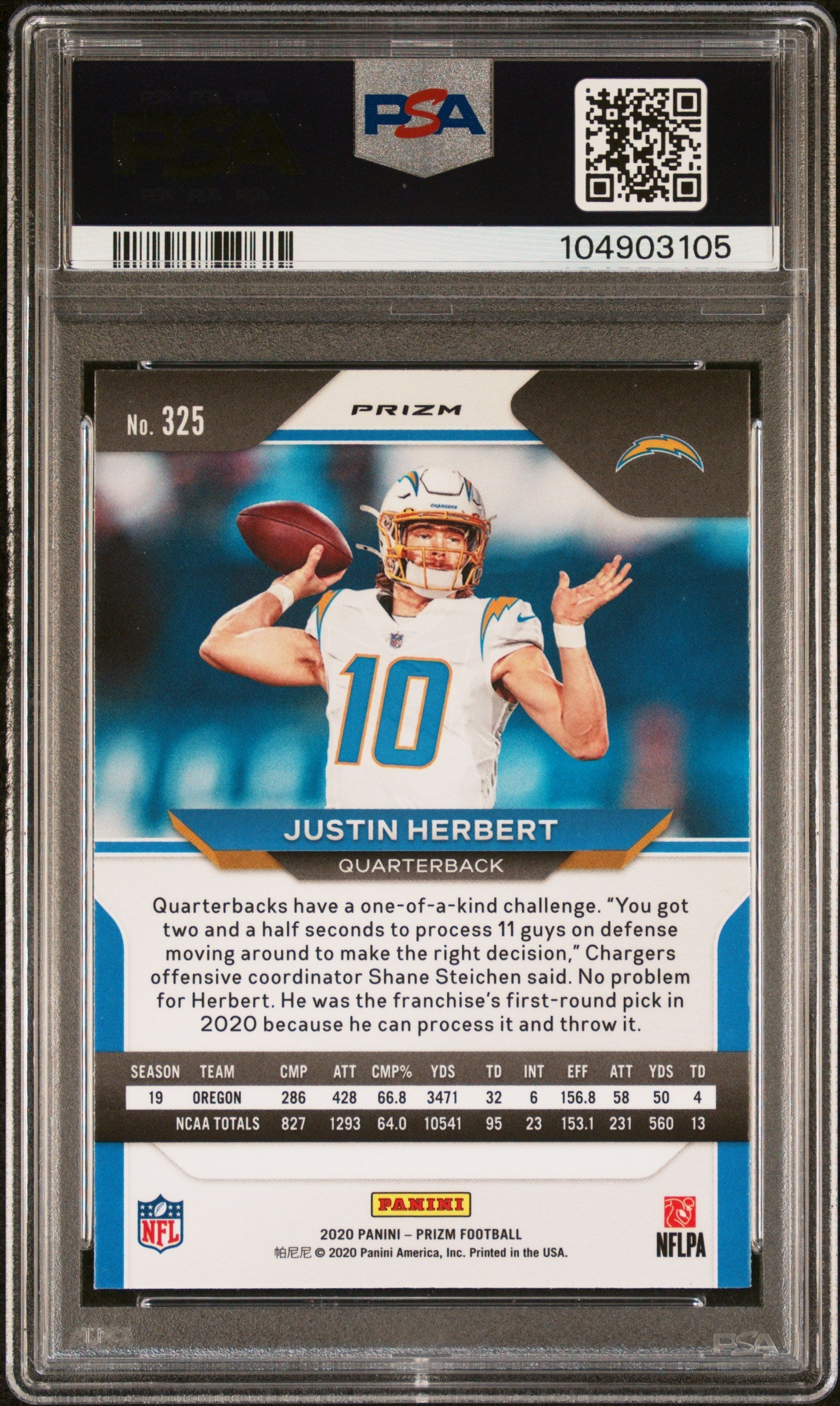 2020 Prizm Justin Herbert Red White Blue Rookie #325 PSA 9 Los Angeles Chargers Graded Sports Cards