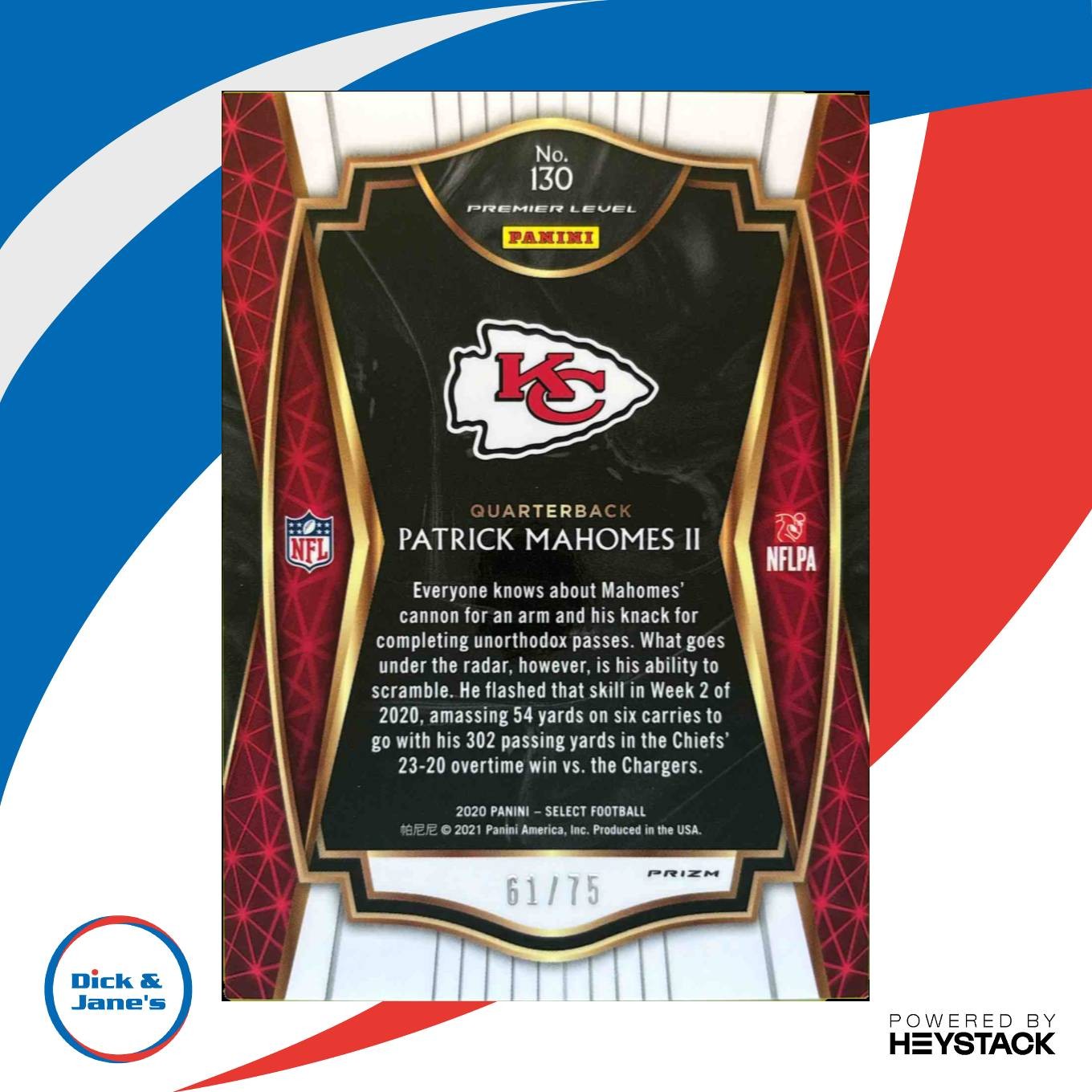2020 Select Patrick Mahomes II Purple Prizm 61/75 Premier Kansas City Chiefs - Sports Cards