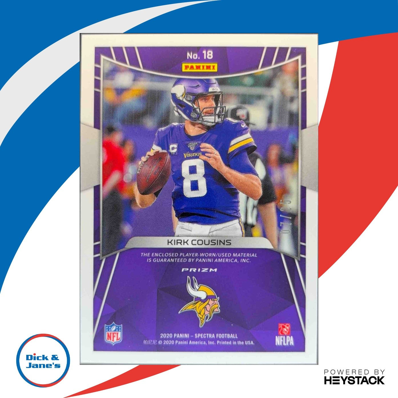 2020 Spectra Kirk Cousins Fireworks Fabric Neon Green 07/25 #18 MEM Vikings - Sports Cards