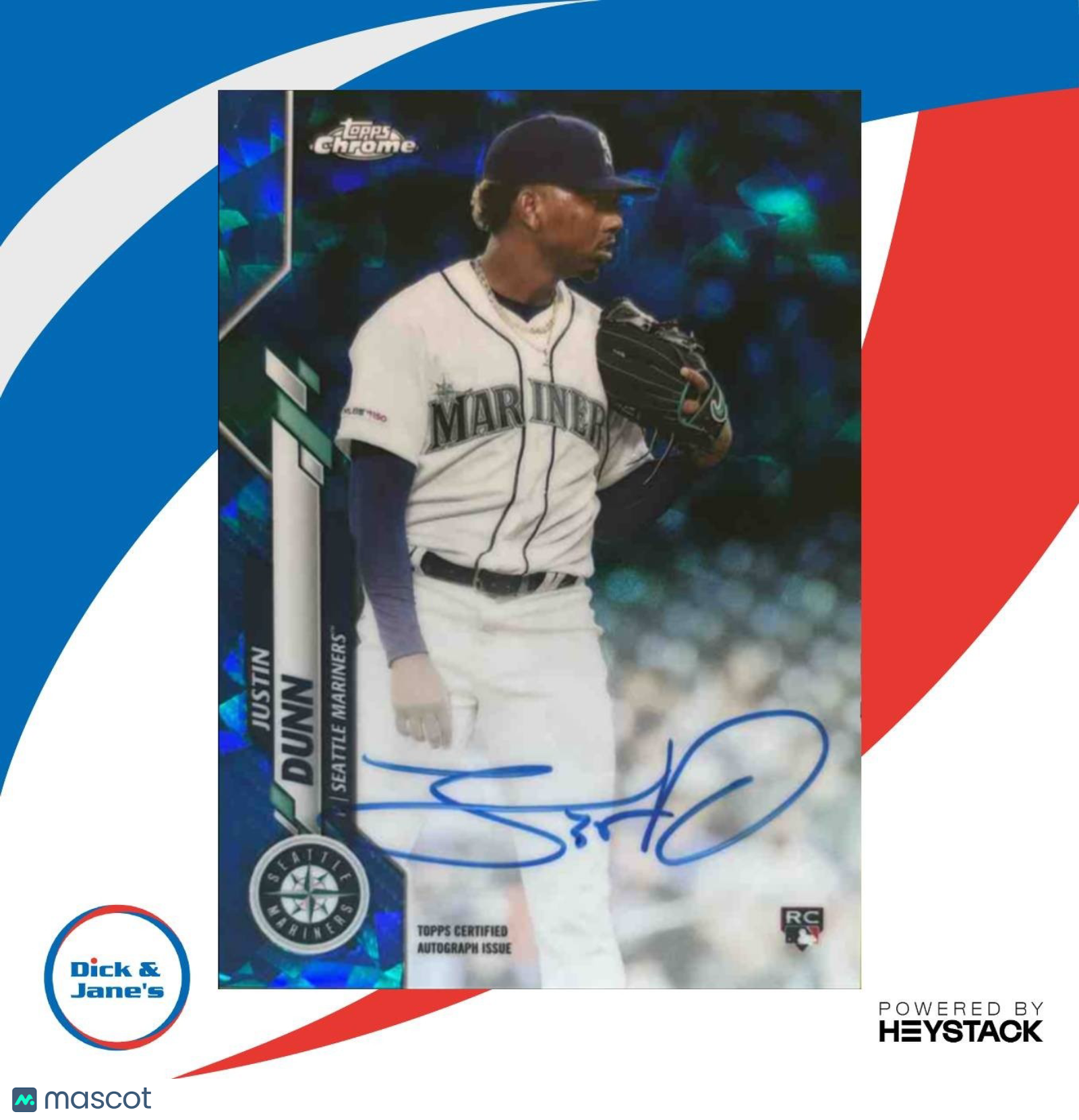 2020 Topps Chrome Sapphire Justin Dunn Rookie Auto #CSA-JD RC Seattle Mariners - Sports Cards