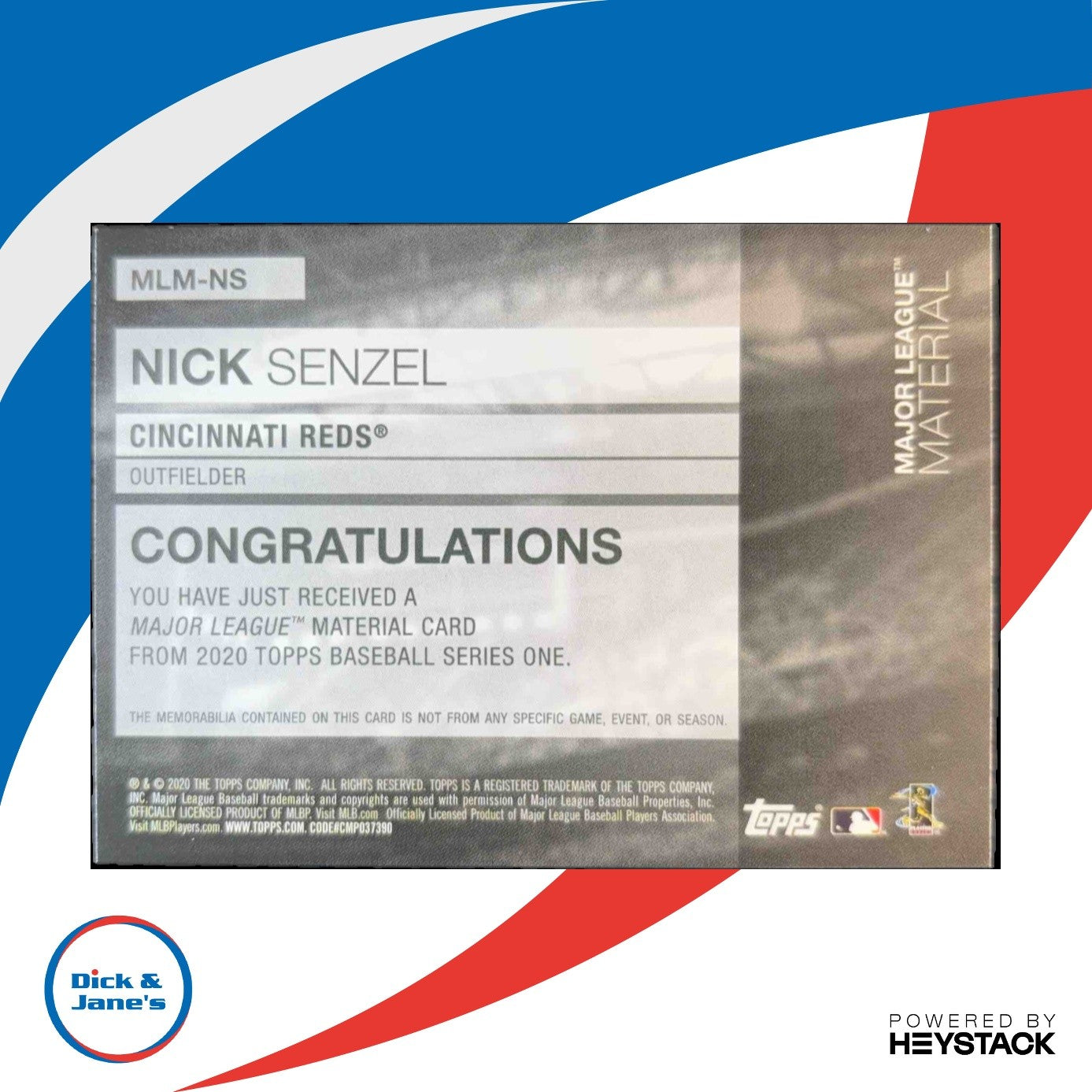 2020 Topps Nick Senzel Major League Material Relics #MLM-NS MEM Cincinnati Reds - Sports Cards