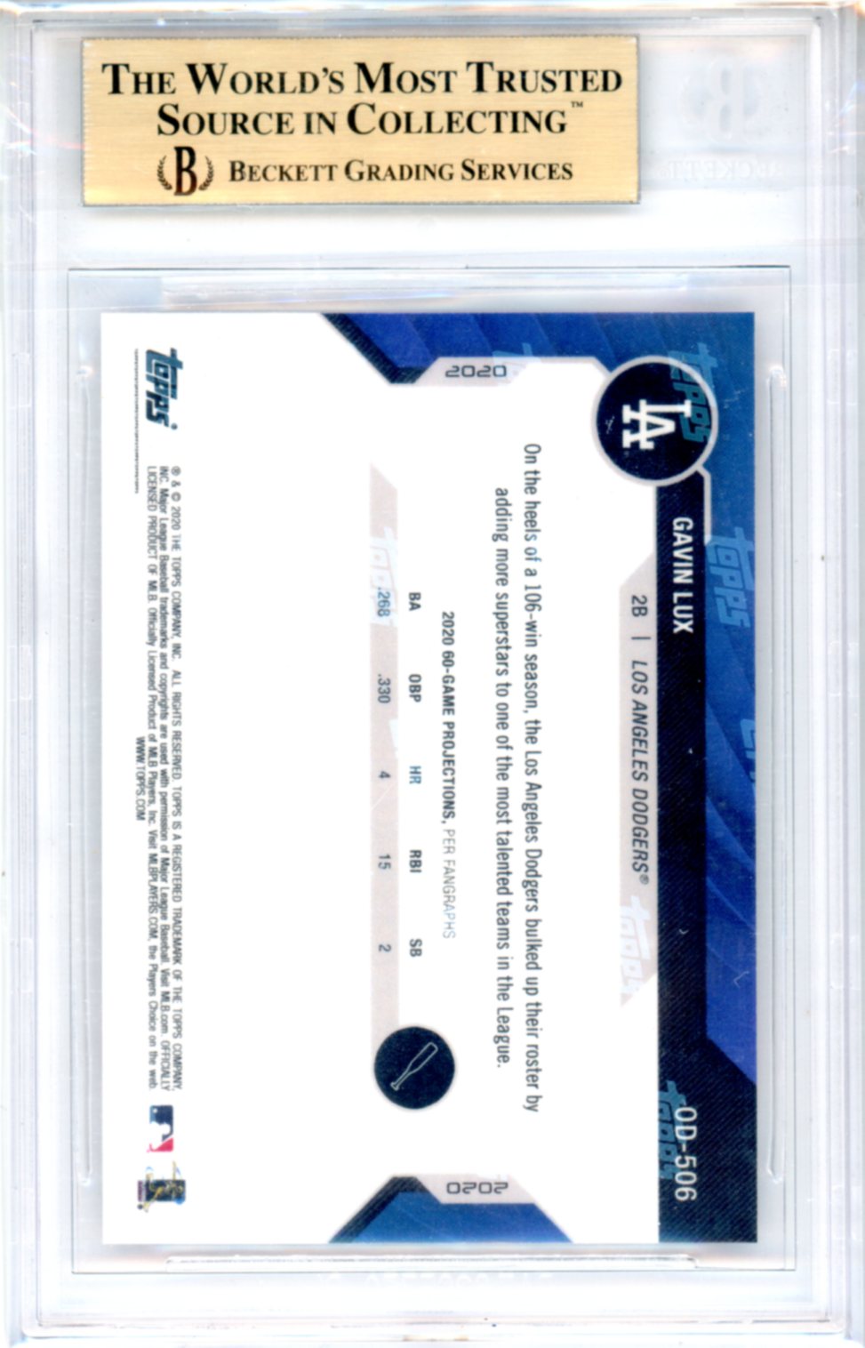 2020 Topps Now Road to Opening Day Summer Camp Gavin Lux #OD506 BGS 9.5 - Graded Sports Cards