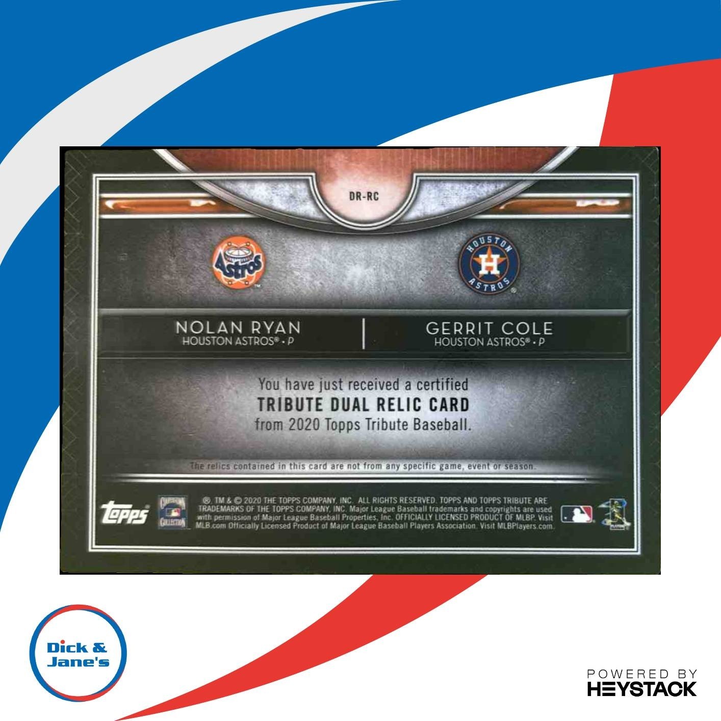 2020 Topps Tribute Nolan Ryan Gerrit Cole Dual Relics Player Green /99 Astros - Sports Cards