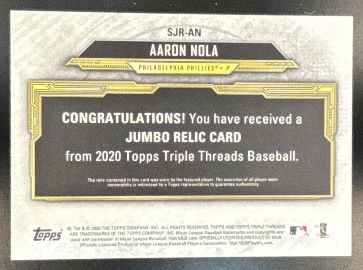 2020 Topps Triple Threads Aaron Nola Single Jumbo Relic Amethyst /27 MEM Phillie - Sports Cards
