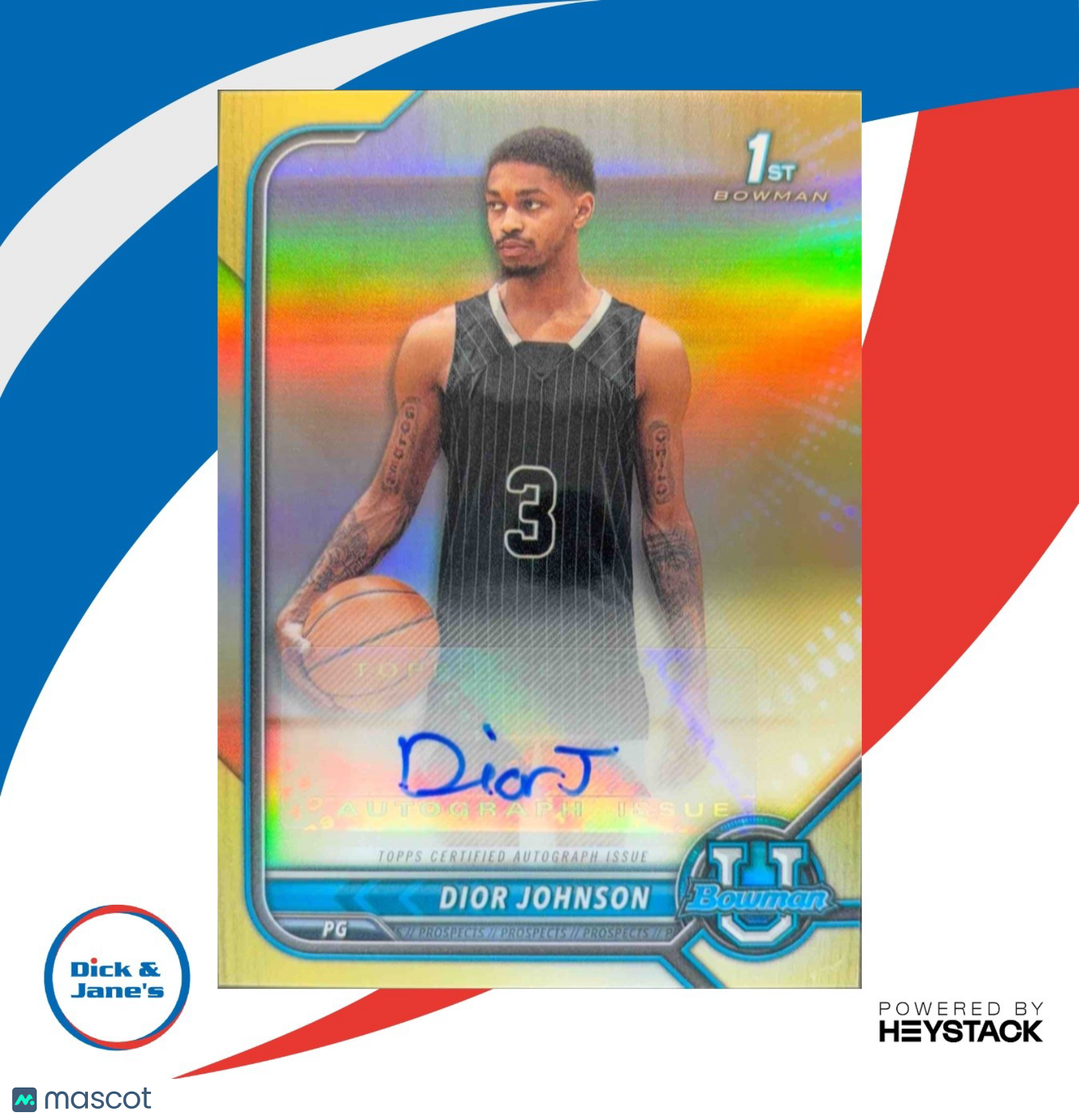 2021-22 Bowman Chrome University Dior Johnson Prospect Auto Gold 25/50 #BCPA-DJ - Sports Cards