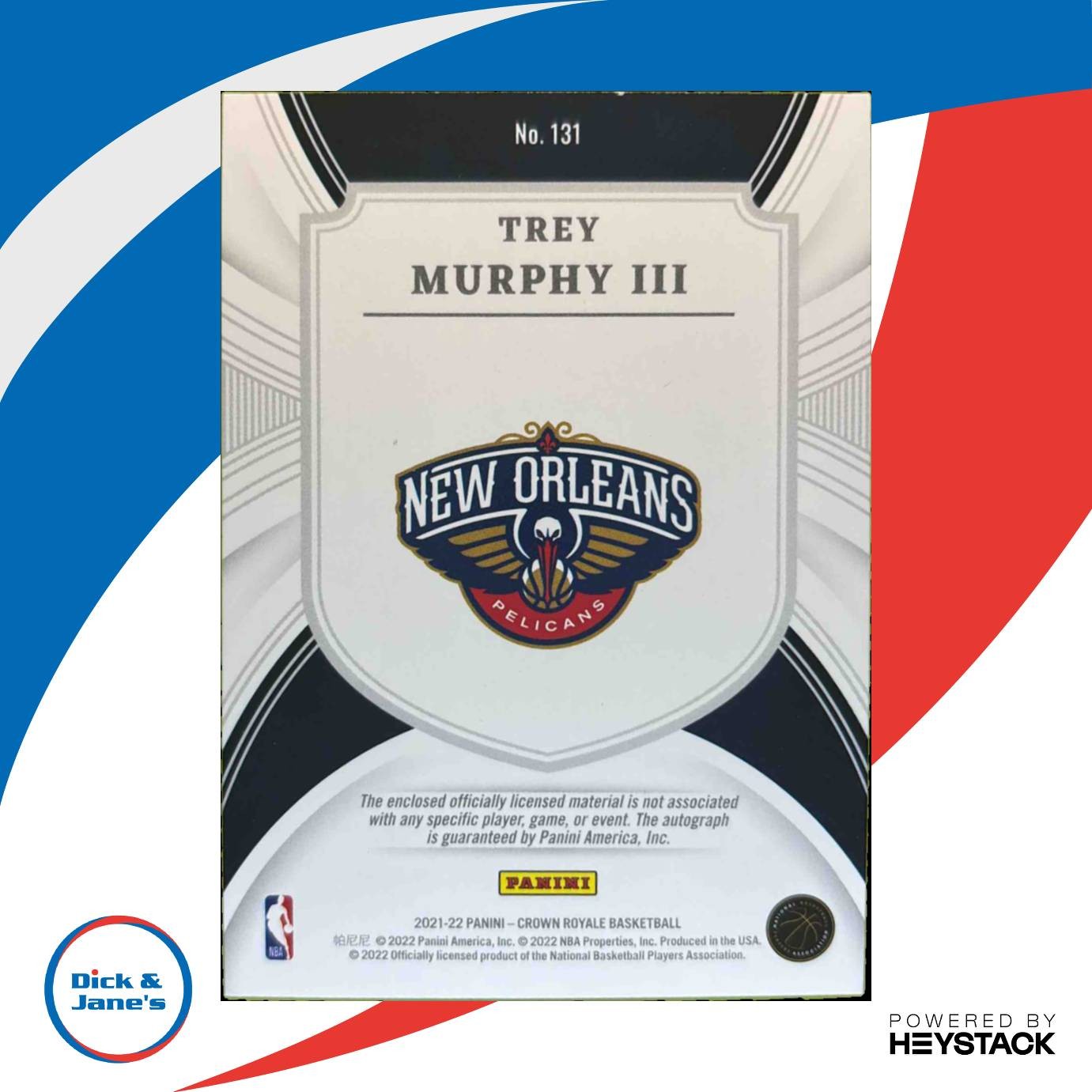 2021-22 Crown Royale Trey Murphy III /199 #131 RC Silhouette Jersey Auto Pelican - Sports Cards