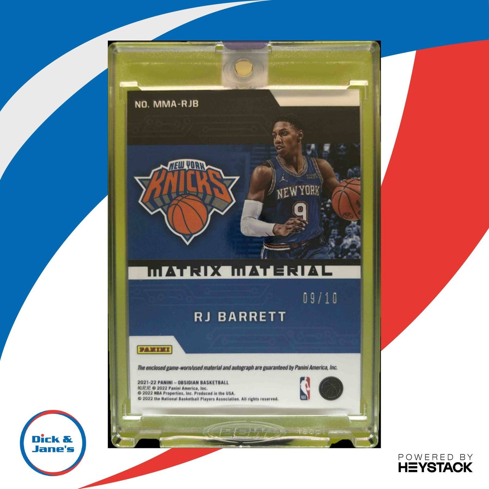 2021-22 Obsidian RJ Barrett Matrix Material Autos Electric Etch Yellow 9/10 Auto - Sports Cards