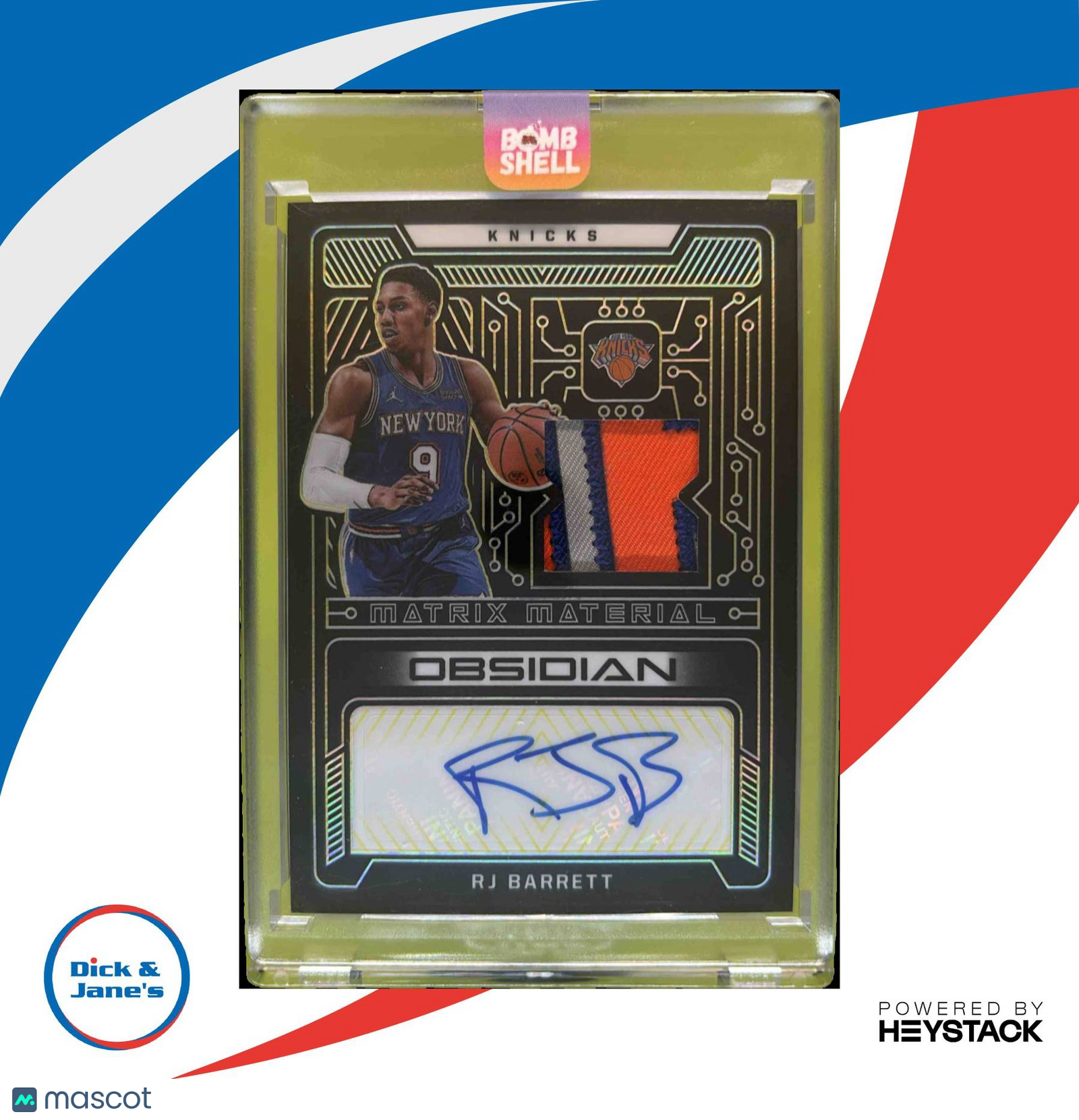 2021-22 Obsidian RJ Barrett Matrix Material Autos Electric Etch Yellow 9/10 Auto - Sports Cards