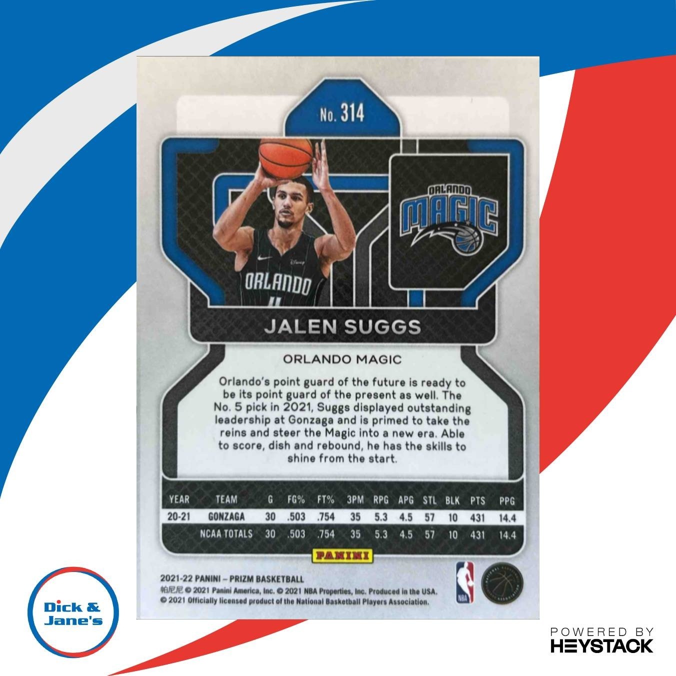 2021-22 Panini Prizm Jalen Suggs #314 RC Orlando Magic - Sports Cards
