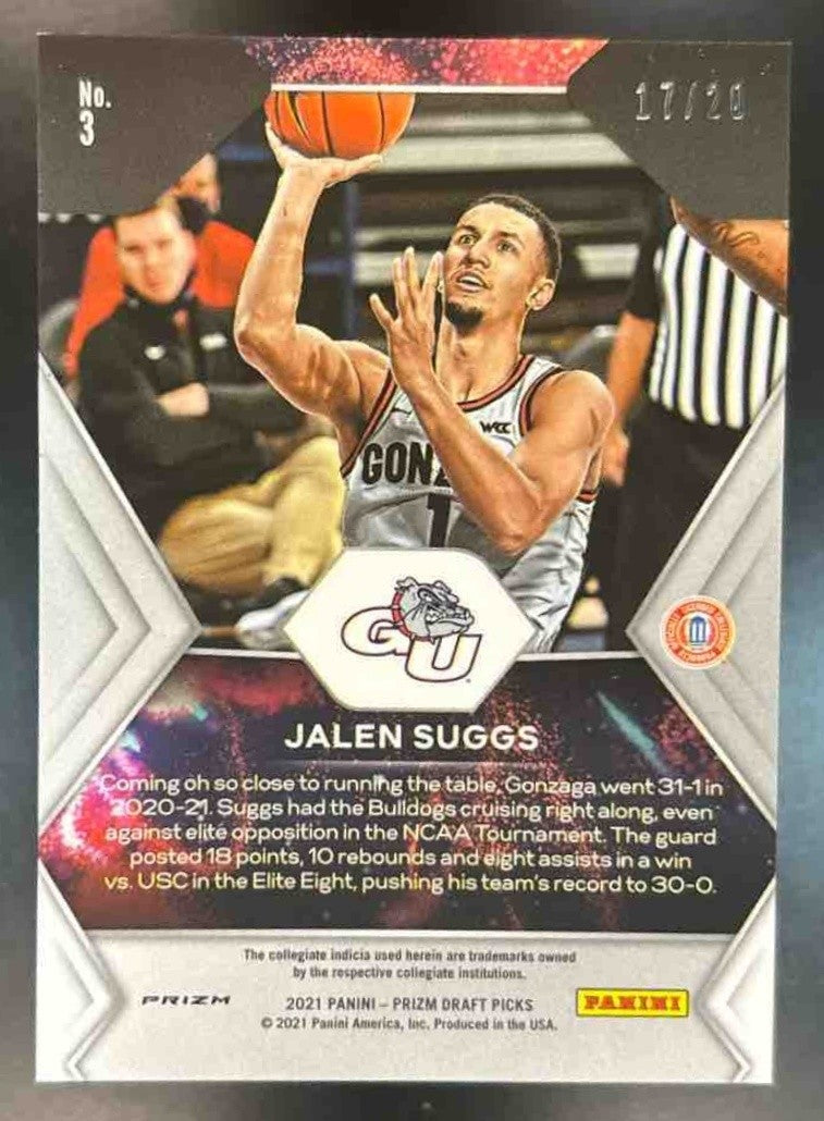 2021-22 Prizm Draft Picks Jalen Suggs Fireworks Pink Circles /20 #3 RC Bulldogs - Sports Cards