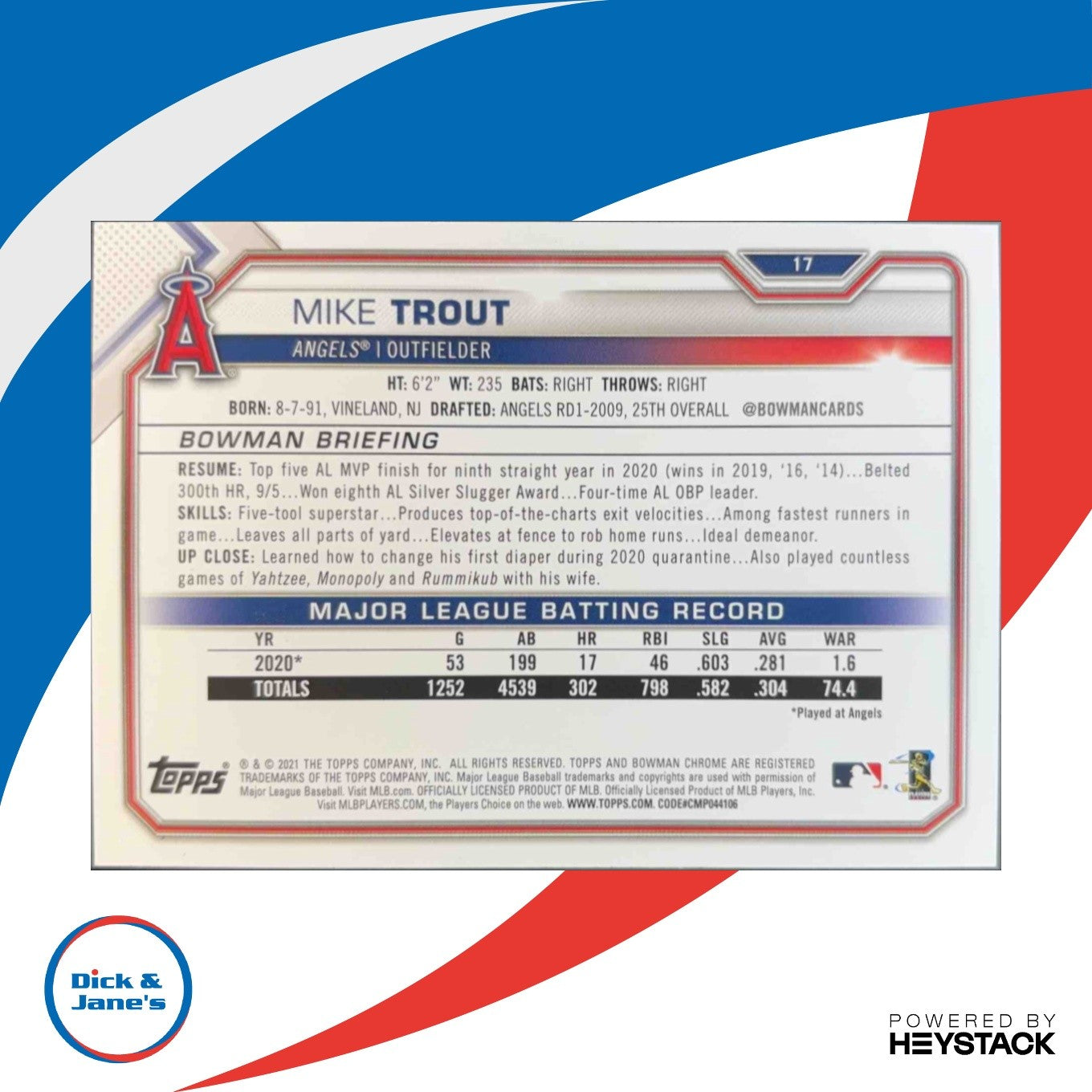 2021 Bowman Mike Trout Purple 9/250 #17 Los Angeles Angels - Sports Cards