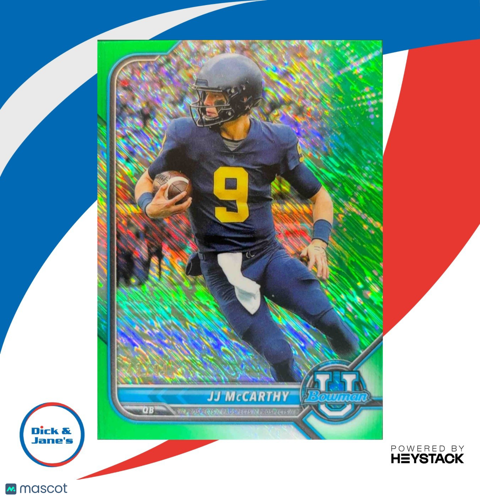 2021 Bowman University J.J. McCarthy Chrome Green Shimmer 43/99 #79 Michigan - Sports Cards