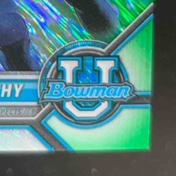 2021 Bowman University J.J. McCarthy Chrome Green Shimmer 43/99 #79 Michigan - Sports Cards