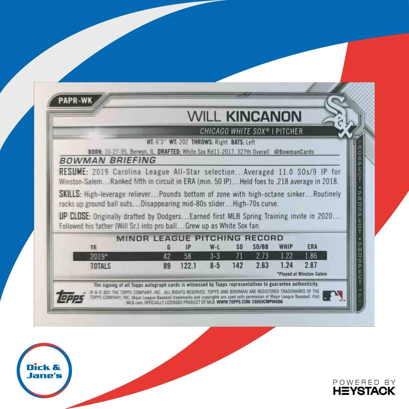 2021 Bowman Will Kincanon Auto #PAPR-WK 1st Prospect Chicago White Sox - Sports Cards