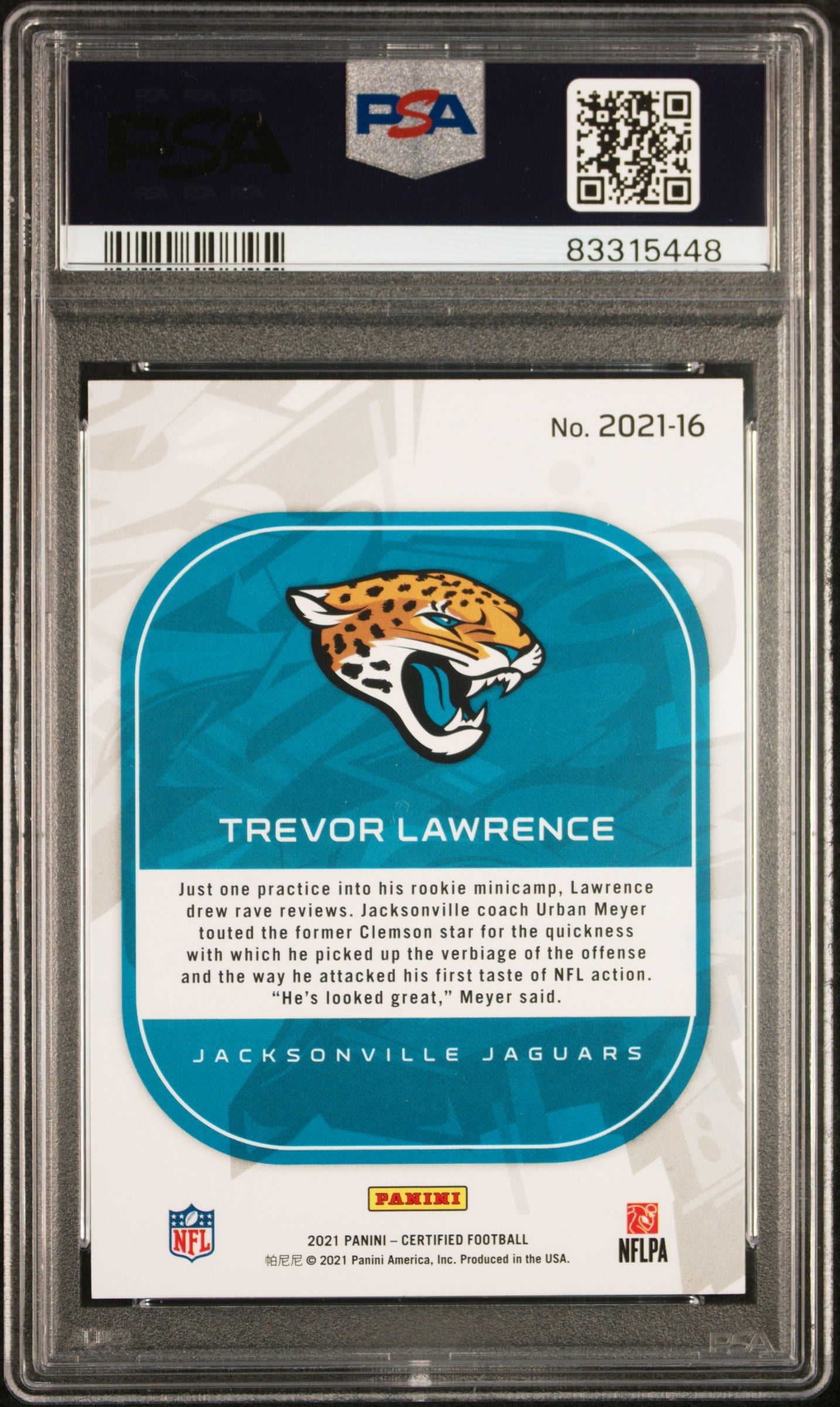 2021 Certified 2021 Trevor Lawrence Rookie #16 PSA 9 MINT Jacksonville Jaguars - Graded Sports Cards