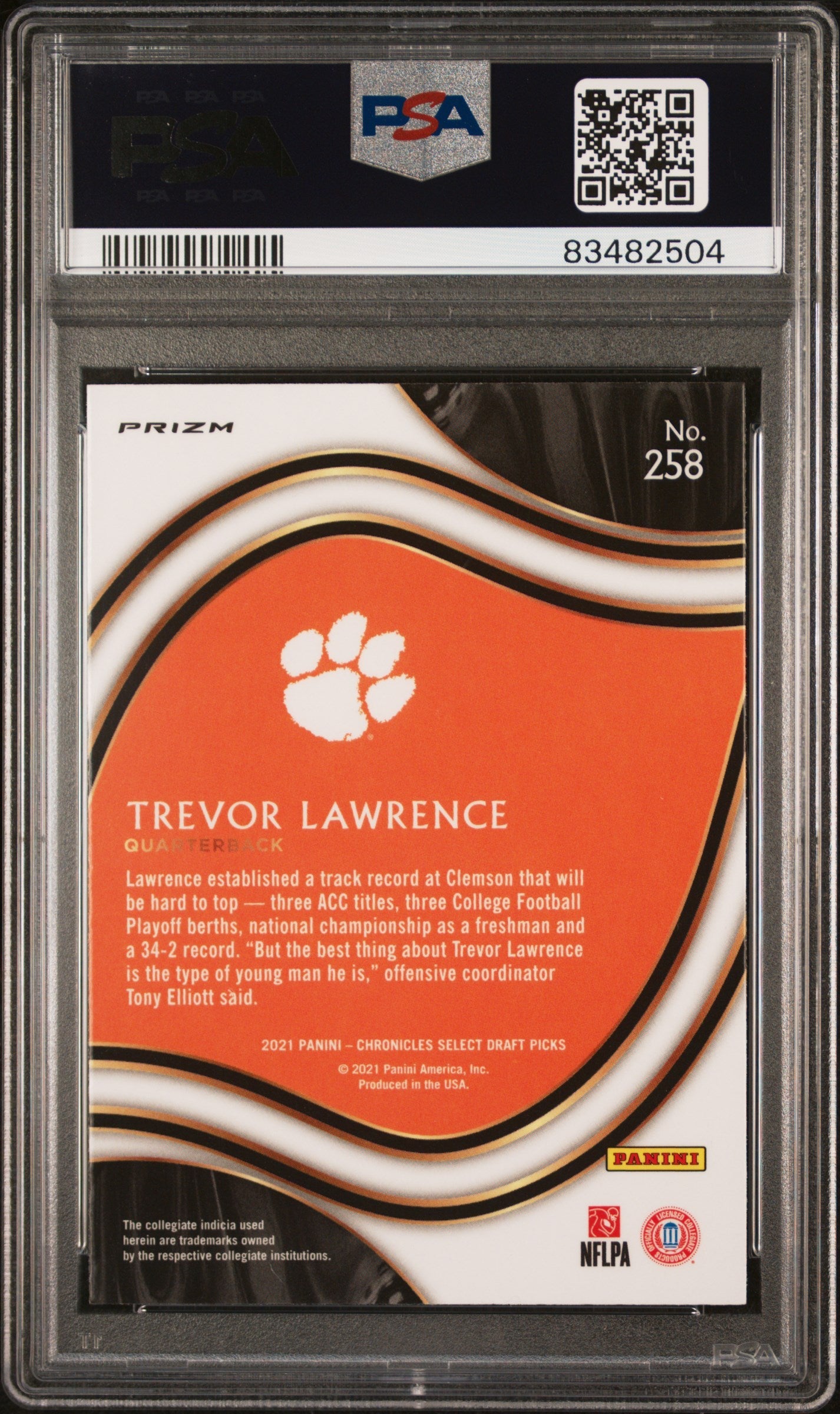 2021 Chronicles Draft Picks Trevor Lawrence Orange Rookie PSA 10 Clemson Tigers - Graded Sports Cards