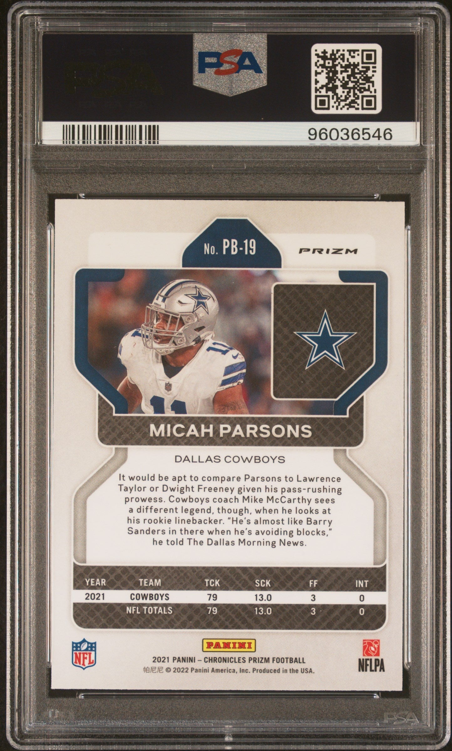 2021 Chronicles Prizm Black Micah Parsons Silver Rookie PSA 8 Dallas Cowboys - Graded Sports Cards