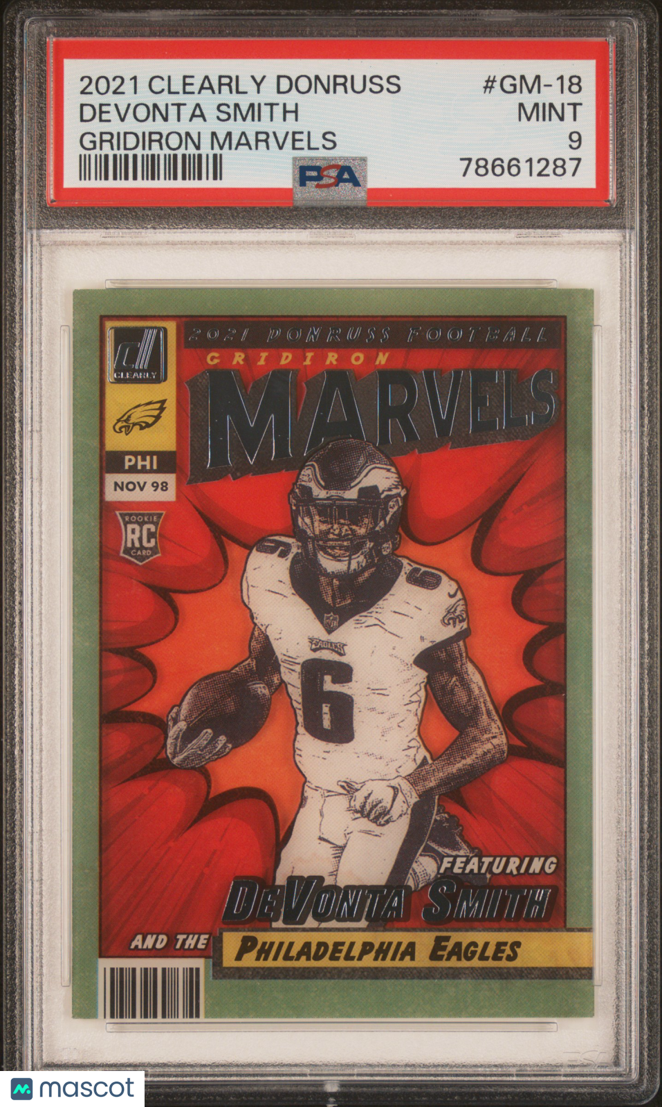2021 Clearly Donruss Gridiron Marvels Devonta Smith Rookie SSP PSA 9 MINT Eagles - Graded Sports Cards