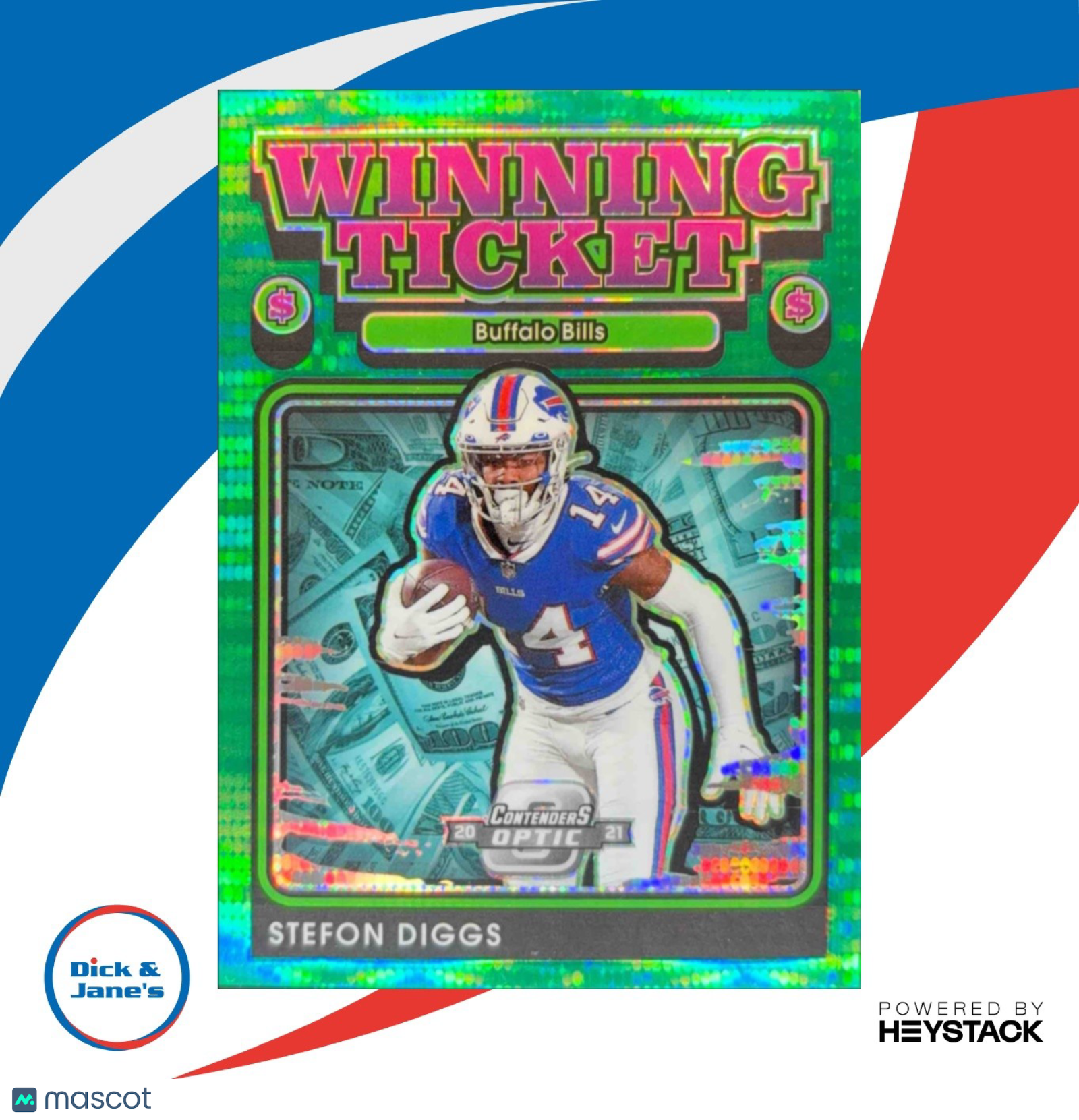 2021 Contenders Optic Stefon Diggs Winning Tickets Green Pulsar 21/30 Buffalo - Sports Cards