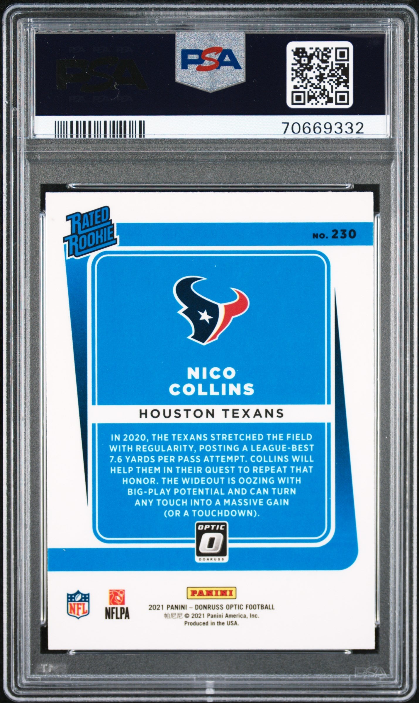 2021 Donruss Optic Nico Collins Rated Rookie #230 PSA 10 GEM MINT Houston Texans - Graded Sports Cards