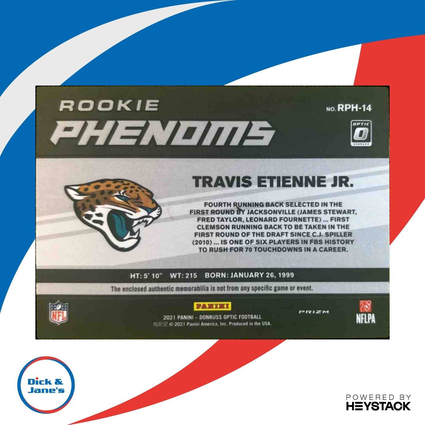 2021 Donruss Optic Travis Etienne Jr. Rookie Phenoms Horizontal Blue RC Jaguars - Sports Cards