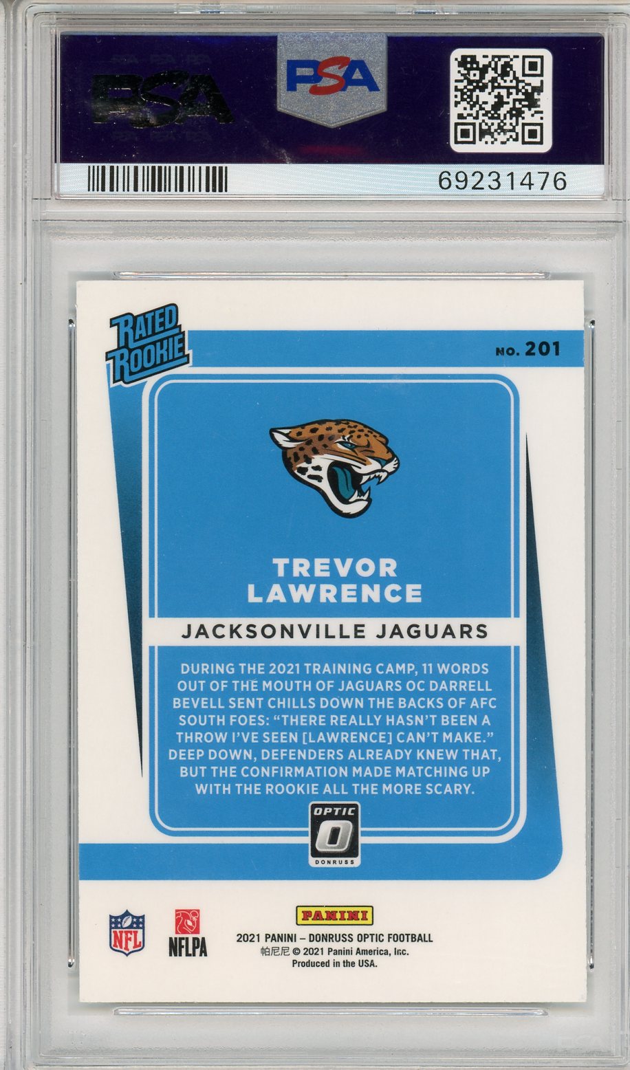 2021 Donruss Optic Trevor Lawrence Rookie #201 PSA 10 GEM Jacksonville Jaguars - Graded Sports Cards