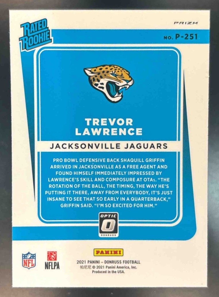 2021 Donruss Trevor Lawrence Optic Rated Rookie Preview Pink #P-251 RC Jaguars - Sports Cards
