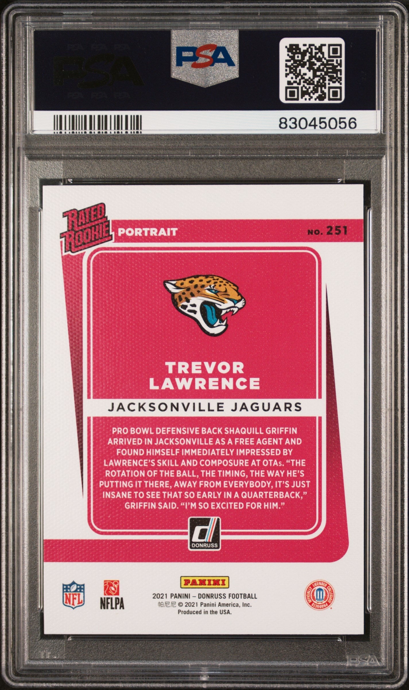 2021 Donruss Trevor Lawrence Portrait Rookie #251 PSA 9 Jacksonville Jaguars - Graded Sports Cards