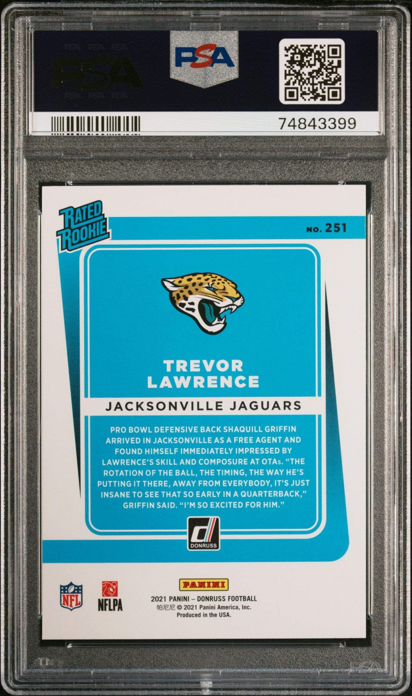 2021 Donruss Trevor Lawrence Press Proof Yellow Rated Rookie #251 PSA 10 Jaguars - Graded Sports Cards