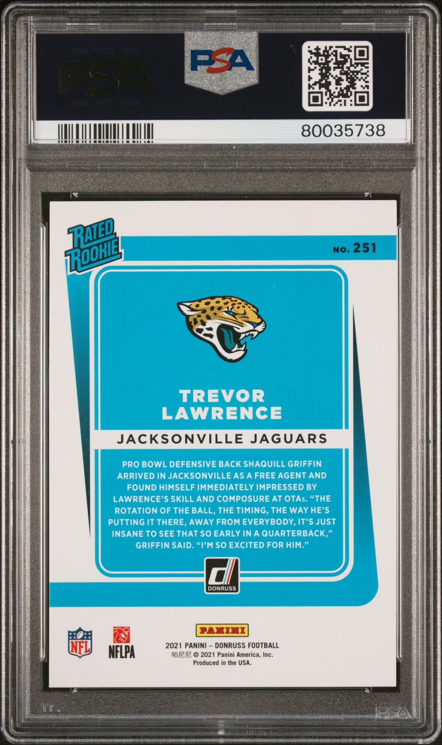 2021 Donruss Trevor Lawrence Rookie #251 PSA 10 GEM MINT Jacksonville Jaguars - Graded Sports Cards