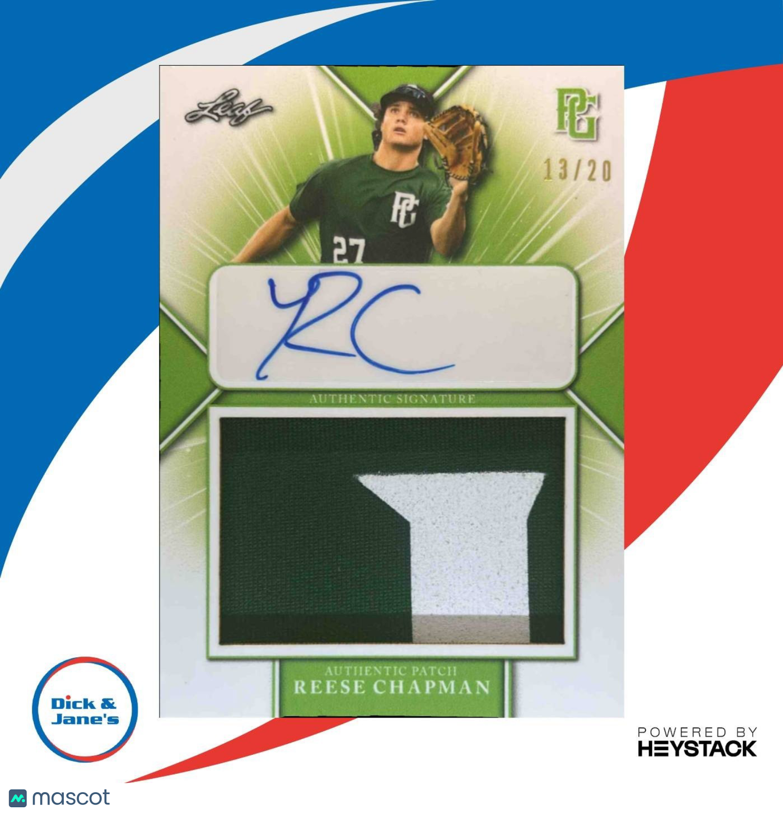 2021 Leaf Perfect Game National Showcase Reese Chapman Patch Auto Emerald /20 - Sports Cards