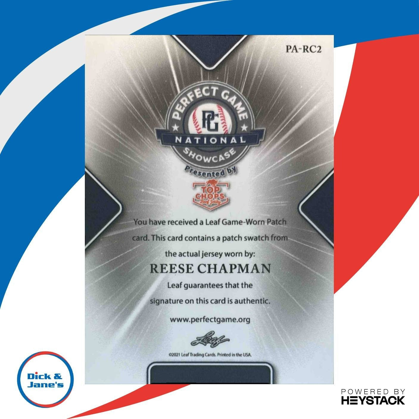 2021 Leaf Perfect Game National Showcase Reese Chapman Patch Auto Emerald /20 - Sports Cards