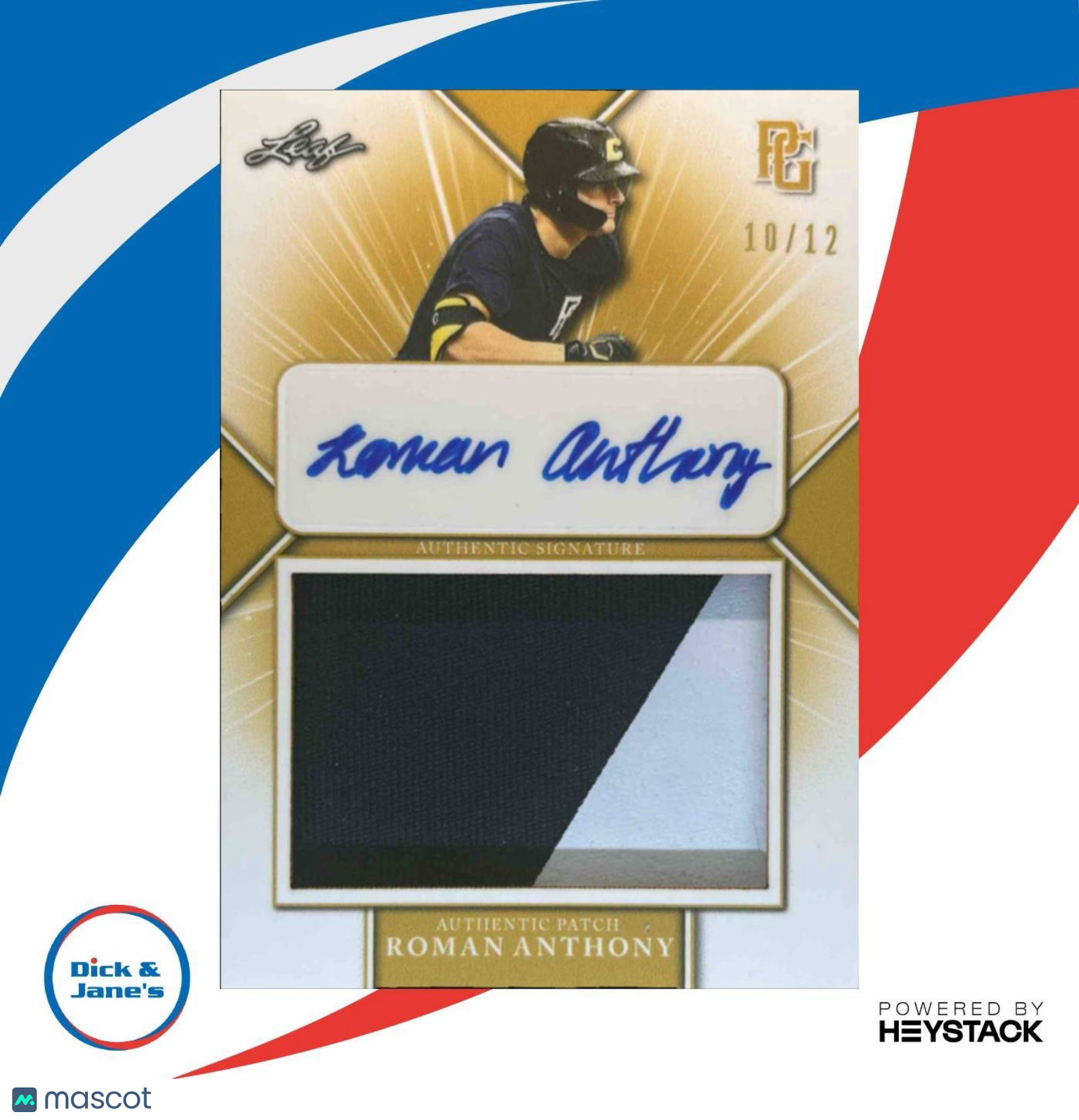 2021 Leaf Perfect Game National Showcase Roman Anthony Patch Auto Gold /12 PA-RA - Sports Cards
