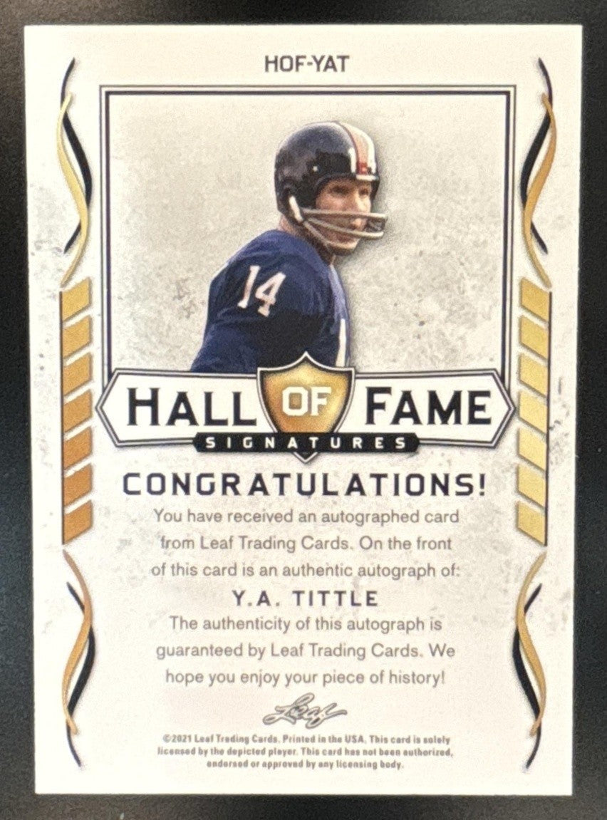 2021 Leaf Signature Hall of Fame Y.A. Tittle Blue #HOF-YAT Auto New York Giants - Sports Cards