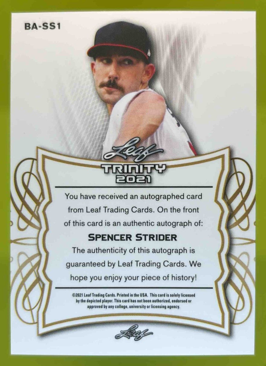 2021 Leaf Trinity Spencer Strider Green /75 #BA-SS1 Auto - Sports Cards