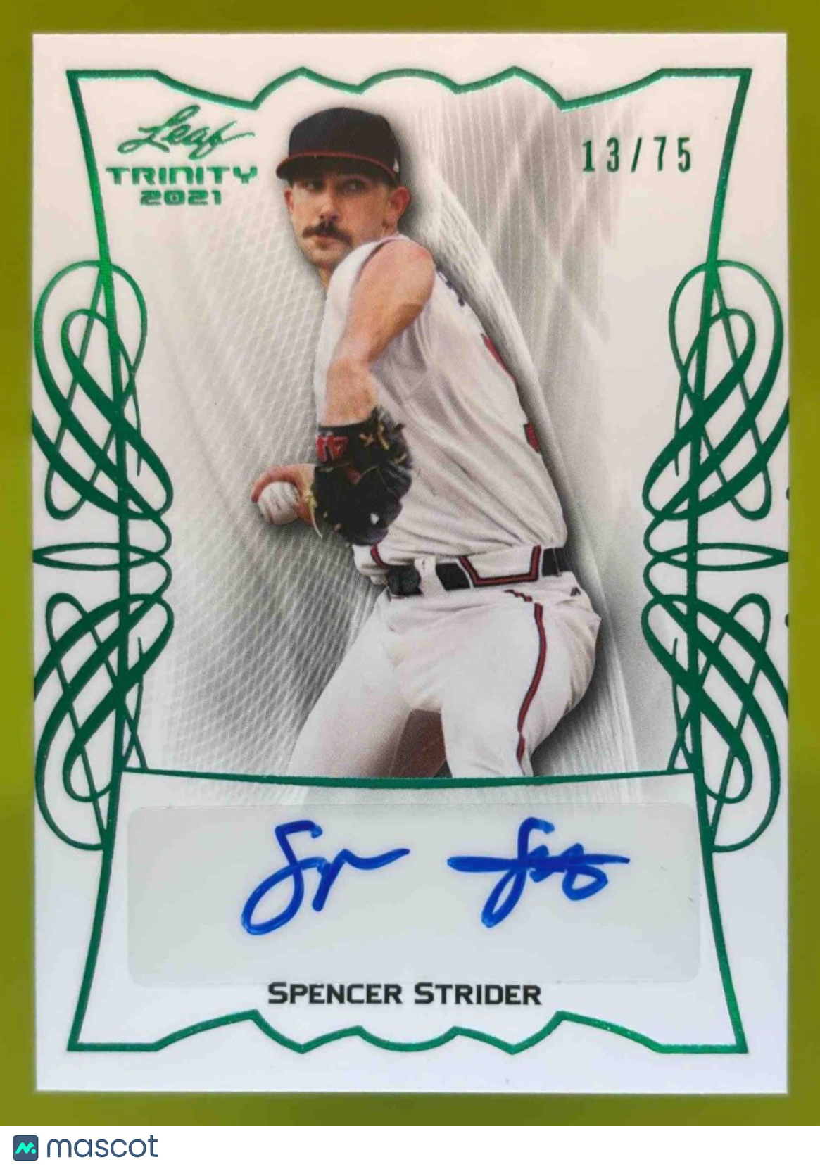 2021 Leaf Trinity Spencer Strider Green /75 #BA-SS1 Auto - Sports Cards