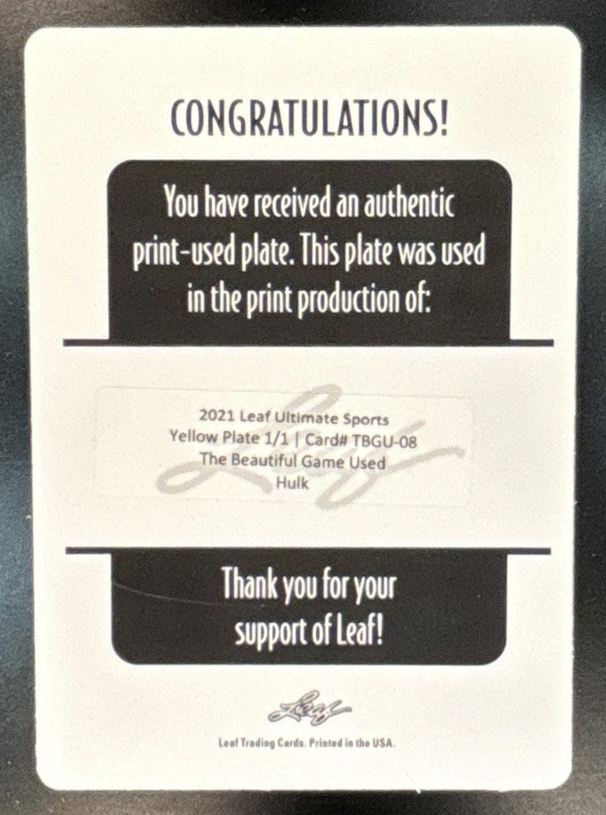2021 Leaf Ultimate Sports Hulk Soccer Beautiful Print Used Printing Plate 1/1 - Sports Cards