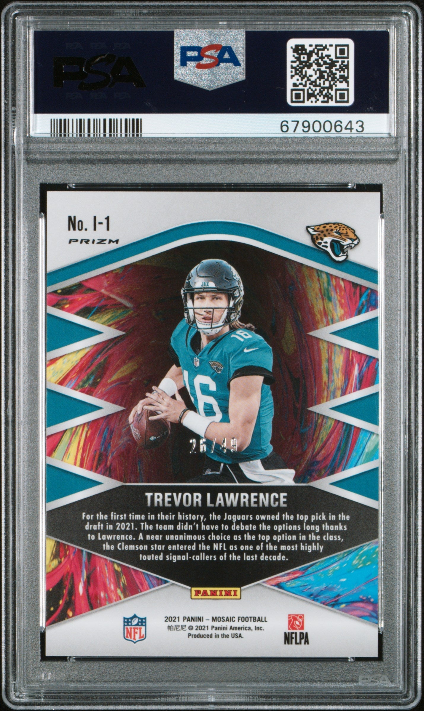2021 Mosaic Introductions Trevor Lawrence /49 Purple Rookie PSA 10 GEM Jaguars - Graded Sports Cards